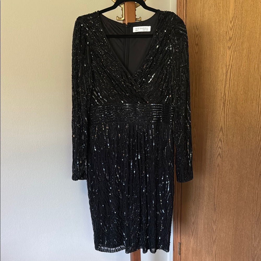 Mac Duggal Black Long Sleeve V-Neck Bodycon Dress